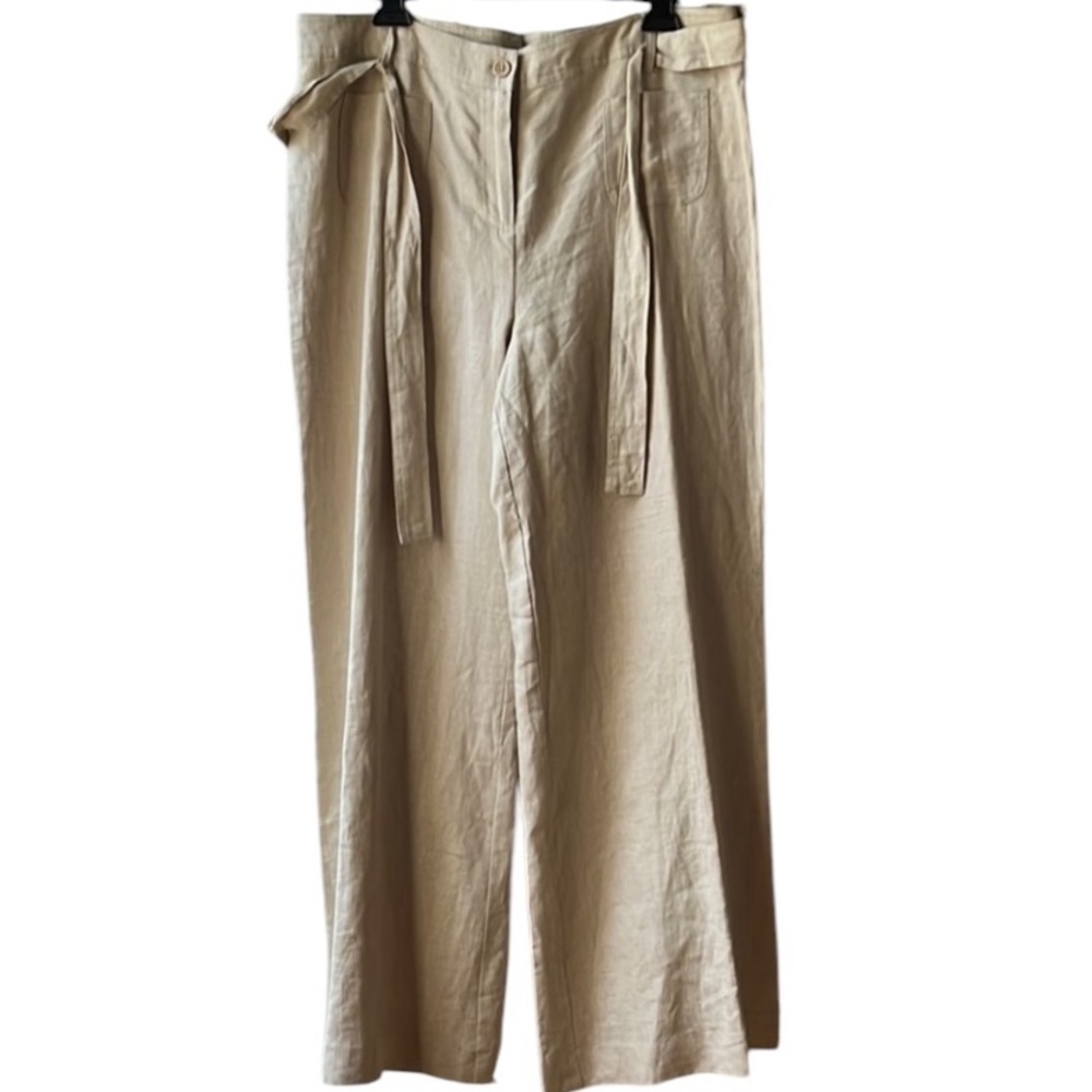 Lucy & Laurel size 14 Beige 100% linen high waisted wide leg pants